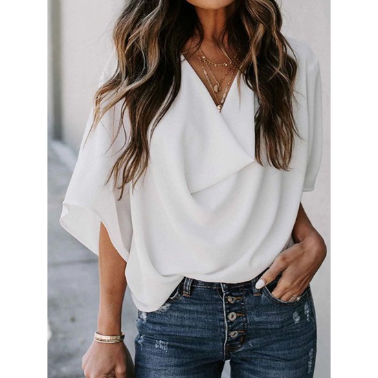 Original Irregular Casual Solid Color Pleated T-Shirt Top Original Irregular Casual Solid Color Pleated T-Shirt Top