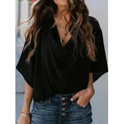 Original Irregular Casual Solid Color Pleated T-Shirt Top