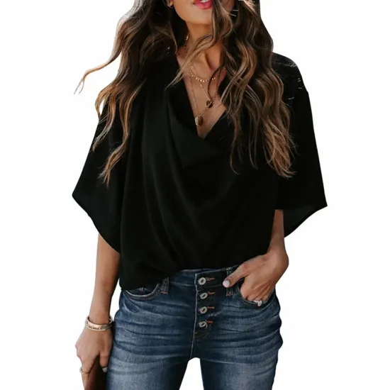 Original Irregular Casual Solid Color Pleated T-Shirt Top Original Irregular Casual Solid Color Pleated T-Shirt Top