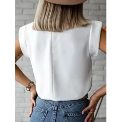 Original Casual High-Neck Cap Sleeves Face Printed T-Shirt Top