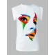 Original Casual High-Neck Cap Sleeves Face Printed T-Shirt Top Original Casual High-Neck Cap Sleeves Face Printed T-Shirt Top