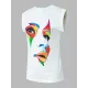 Original Casual High-Neck Cap Sleeves Face Printed T-Shirt Top Original Casual High-Neck Cap Sleeves Face Printed T-Shirt Top