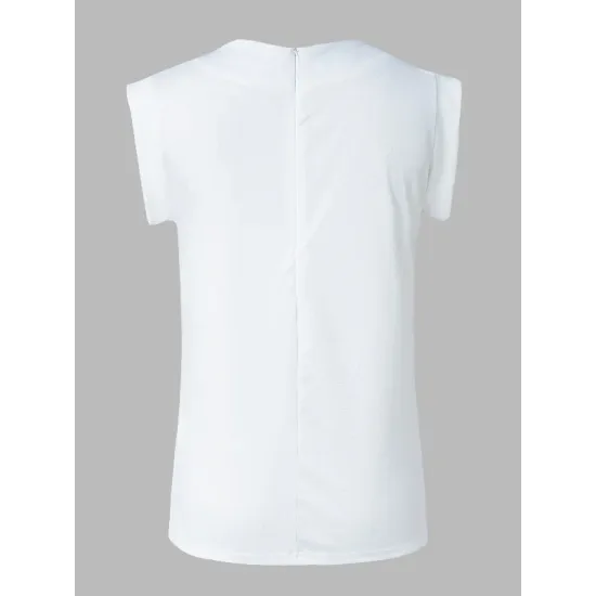 Original Casual High-Neck Cap Sleeves Face Printed T-Shirt Top Original Casual High-Neck Cap Sleeves Face Printed T-Shirt Top