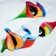 Original Casual High-Neck Cap Sleeves Face Printed T-Shirt Top Original Casual High-Neck Cap Sleeves Face Printed T-Shirt Top