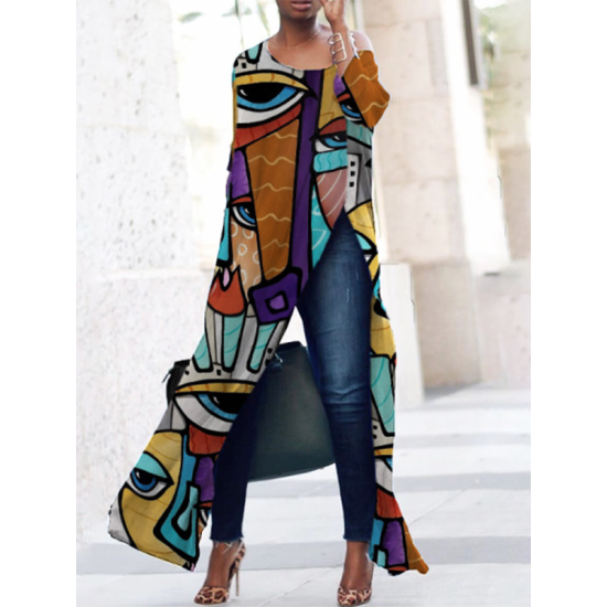 Half Sleeves Loose Contrast Color Printed Split-Side Round-Neck T-Shirts Tops Half Sleeves Loose Contrast Color Printed Split-Side Round-Neck T-Shirts Tops