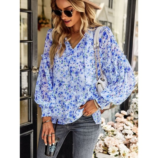 Casual Loose Floral Printed V-Neck T-Shirt Casual Loose Floral Printed V-Neck T-Shirt