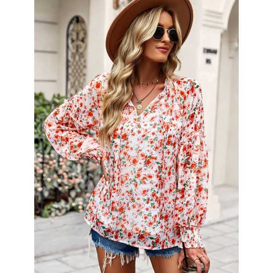 Casual Loose Floral Printed V-Neck T-Shirt Casual Loose Floral Printed V-Neck T-Shirt