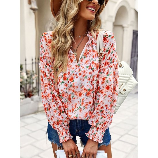 Casual Loose Floral Printed V-Neck T-Shirt Casual Loose Floral Printed V-Neck T-Shirt