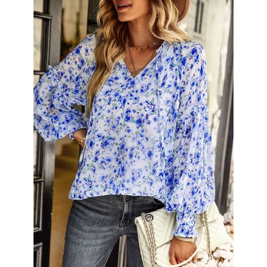 Casual Loose Floral Printed V-Neck T-Shirt Casual Loose Floral Printed V-Neck T-Shirt
