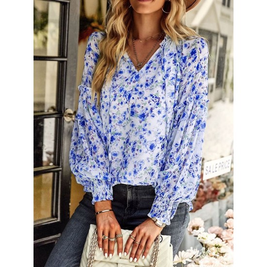 Casual Loose Floral Printed V-Neck T-Shirt Casual Loose Floral Printed V-Neck T-Shirt