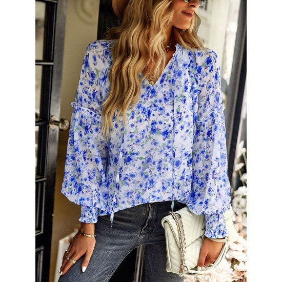 Casual Loose Floral Printed V-Neck T-Shirt Casual Loose Floral Printed V-Neck T-Shirt
