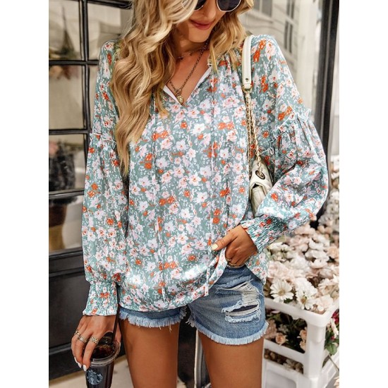 Casual Loose Floral Printed V-Neck T-Shirt Casual Loose Floral Printed V-Neck T-Shirt