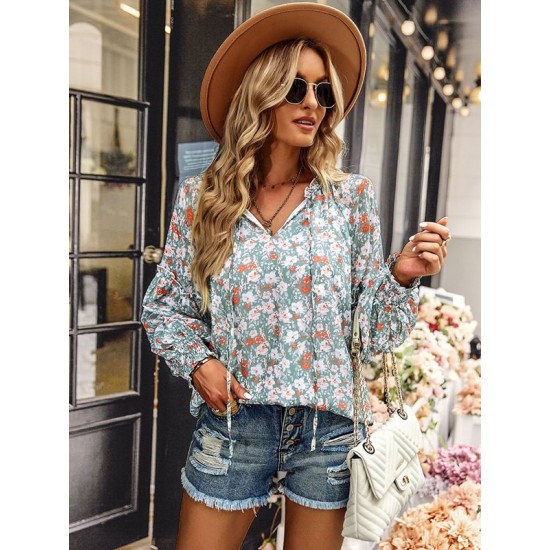 Casual Loose Floral Printed V-Neck T-Shirt Casual Loose Floral Printed V-Neck T-Shirt