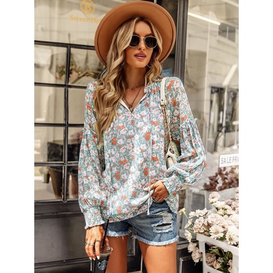 Casual Loose Floral Printed V-Neck T-Shirt Casual Loose Floral Printed V-Neck T-Shirt