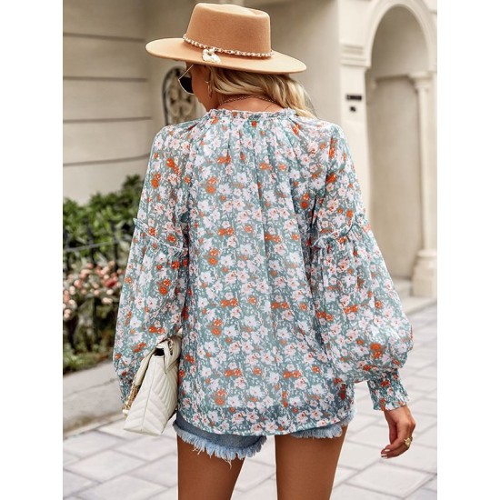 Casual Loose Floral Printed V-Neck T-Shirt Casual Loose Floral Printed V-Neck T-Shirt