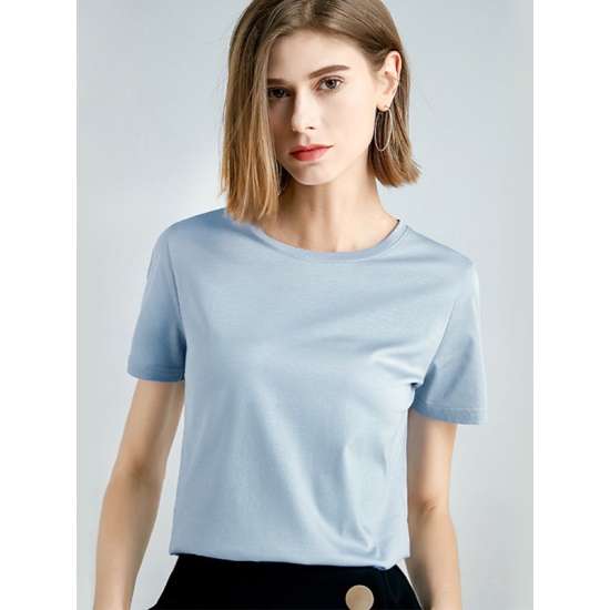 Simple Loose Short Sleeves Solid Color Round-Neck T-Shirts Tops Simple Loose Short Sleeves Solid Color Round-Neck T-Shirts Tops