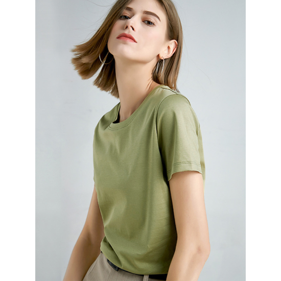 Simple Loose Short Sleeves Solid Color Round-Neck T-Shirts Tops Simple Loose Short Sleeves Solid Color Round-Neck T-Shirts Tops