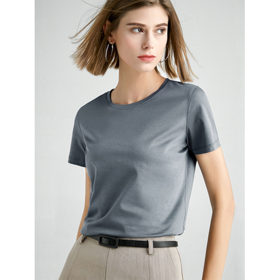 Simple Loose Short Sleeves Solid Color Round-Neck T-Shirts Tops Simple Loose Short Sleeves Solid Color Round-Neck T-Shirts Tops