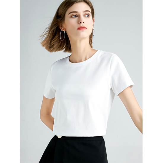 Simple Loose Short Sleeves Solid Color Round-Neck T-Shirts Tops Simple Loose Short Sleeves Solid Color Round-Neck T-Shirts Tops