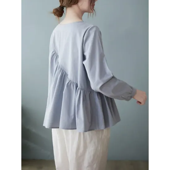 Casual Loose Long Sleeves Solid Color Round-Neck T-Shirts Tops Casual Loose Long Sleeves Solid Color Round-Neck T-Shirts Tops