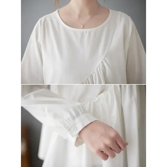 Casual Loose Long Sleeves Solid Color Round-Neck T-Shirts Tops Casual Loose Long Sleeves Solid Color Round-Neck T-Shirts Tops