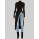 Simple Skinny Split-Side Solid Color High-Neck T-Shirts Tops Simple Skinny Split-Side Solid Color High-Neck T-Shirts Tops