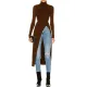 Simple Skinny Split-Side Solid Color High-Neck T-Shirts Tops Simple Skinny Split-Side Solid Color High-Neck T-Shirts Tops