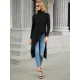 Simple Skinny Split-Side Solid Color High-Neck T-Shirts Tops Simple Skinny Split-Side Solid Color High-Neck T-Shirts Tops