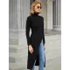 Simple Skinny Split-Side Solid Color High-Neck T-Shirts Tops Simple Skinny Split-Side Solid Color High-Neck T-Shirts Tops