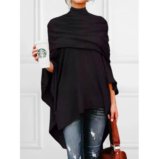 Casual Asymmetric Solid Color High-Neck T-Shirts Tops Casual Asymmetric Solid Color High-Neck T-Shirts Tops