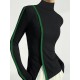 Urban Long Sleeves Skinny Contrast Color Split-Side High-Neck T-Shirts Tops Urban Long Sleeves Skinny Contrast Color Split-Side High-Neck T-Shirts Tops