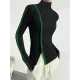 Urban Long Sleeves Skinny Contrast Color Split-Side High-Neck T-Shirts Tops Urban Long Sleeves Skinny Contrast Color Split-Side High-Neck T-Shirts Tops