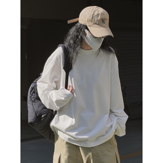 Casual Long Sleeves Loose Solid Color Round-Neck T-Shirts Tops Casual Long Sleeves Loose Solid Color Round-Neck T-Shirts Tops