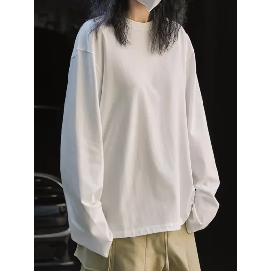 Casual Long Sleeves Loose Solid Color Round-Neck T-Shirts Tops Casual Long Sleeves Loose Solid Color Round-Neck T-Shirts Tops
