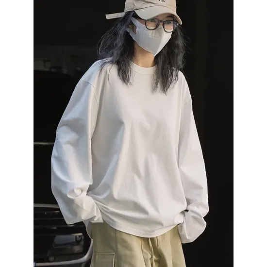 Casual Long Sleeves Loose Solid Color Round-Neck T-Shirts Tops Casual Long Sleeves Loose Solid Color Round-Neck T-Shirts Tops