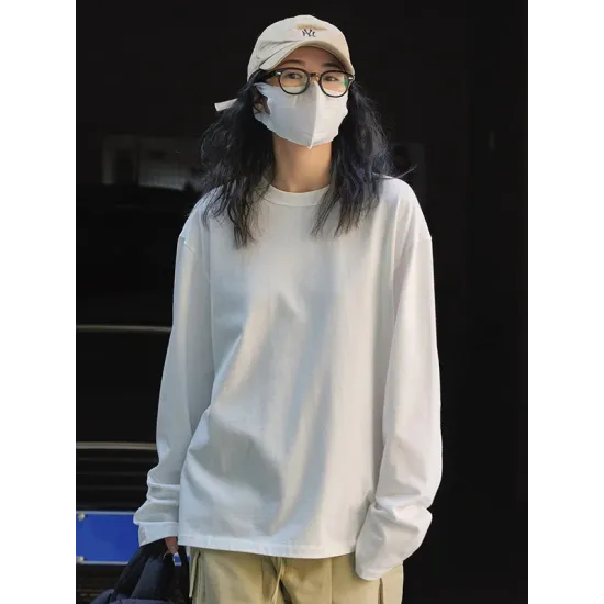 Casual Long Sleeves Loose Solid Color Round-Neck T-Shirts Tops Casual Long Sleeves Loose Solid Color Round-Neck T-Shirts Tops