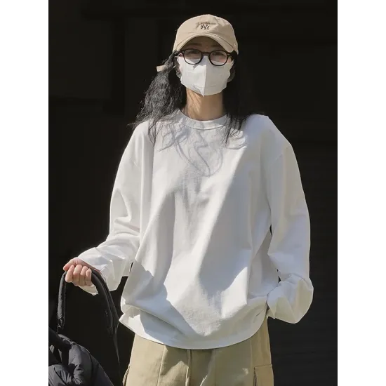 Casual Long Sleeves Loose Solid Color Round-Neck T-Shirts Tops Casual Long Sleeves Loose Solid Color Round-Neck T-Shirts Tops