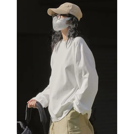 Casual Long Sleeves Loose Solid Color Round-Neck T-Shirts Tops Casual Long Sleeves Loose Solid Color Round-Neck T-Shirts Tops