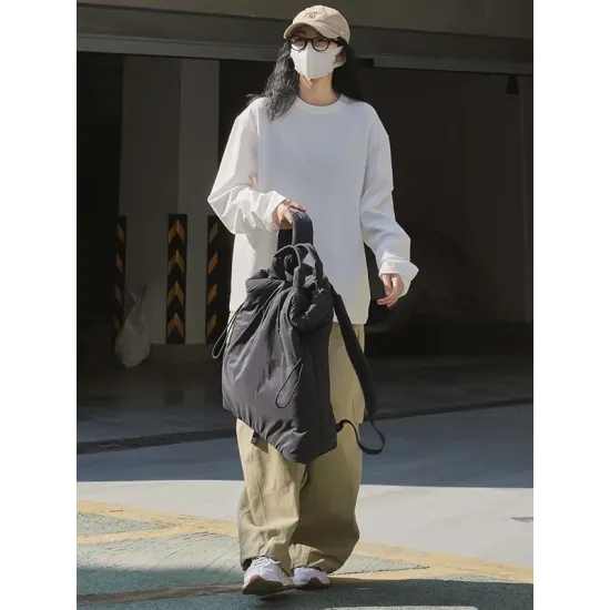 Casual Long Sleeves Loose Solid Color Round-Neck T-Shirts Tops Casual Long Sleeves Loose Solid Color Round-Neck T-Shirts Tops