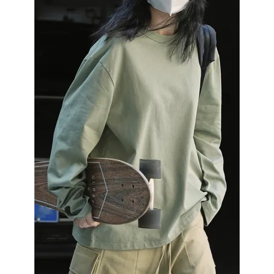 Casual Long Sleeves Loose Solid Color Round-Neck T-Shirts Tops Casual Long Sleeves Loose Solid Color Round-Neck T-Shirts Tops