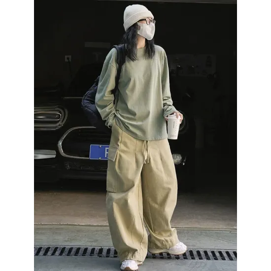 Casual Long Sleeves Loose Solid Color Round-Neck T-Shirts Tops Casual Long Sleeves Loose Solid Color Round-Neck T-Shirts Tops