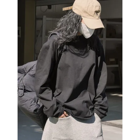Casual Long Sleeves Loose Solid Color Round-Neck T-Shirts Tops Casual Long Sleeves Loose Solid Color Round-Neck T-Shirts Tops