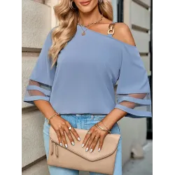 Casual Loose Half Sleeves Solid Color One-Shoulder T-Shirts Tops