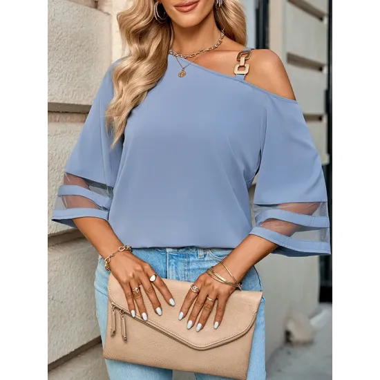 Casual Loose Half Sleeves Solid Color One-Shoulder T-Shirts Tops Casual Loose Half Sleeves Solid Color One-Shoulder T-Shirts Tops