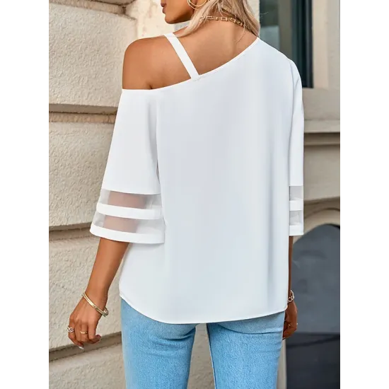 Casual Loose Half Sleeves Solid Color One-Shoulder T-Shirts Tops Casual Loose Half Sleeves Solid Color One-Shoulder T-Shirts Tops