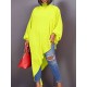 Loose See-Through Long Sleeves Asymmetric Solid Color High-Neck T-Shirts Tops Loose See-Through Long Sleeves Asymmetric Solid Color High-Neck T-Shirts Tops