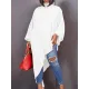 Loose See-Through Long Sleeves Asymmetric Solid Color High-Neck T-Shirts Tops Loose See-Through Long Sleeves Asymmetric Solid Color High-Neck T-Shirts Tops