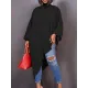 Loose See-Through Long Sleeves Asymmetric Solid Color High-Neck T-Shirts Tops Loose See-Through Long Sleeves Asymmetric Solid Color High-Neck T-Shirts Tops
