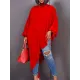 Loose See-Through Long Sleeves Asymmetric Solid Color High-Neck T-Shirts Tops Loose See-Through Long Sleeves Asymmetric Solid Color High-Neck T-Shirts Tops