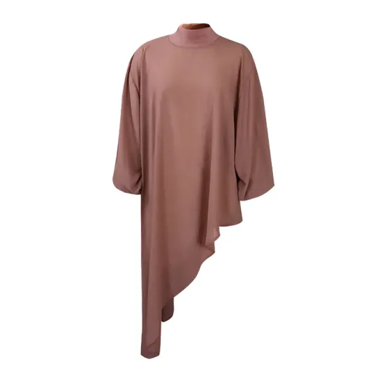 Loose See-Through Long Sleeves Asymmetric Solid Color High-Neck T-Shirts Tops Loose See-Through Long Sleeves Asymmetric Solid Color High-Neck T-Shirts Tops